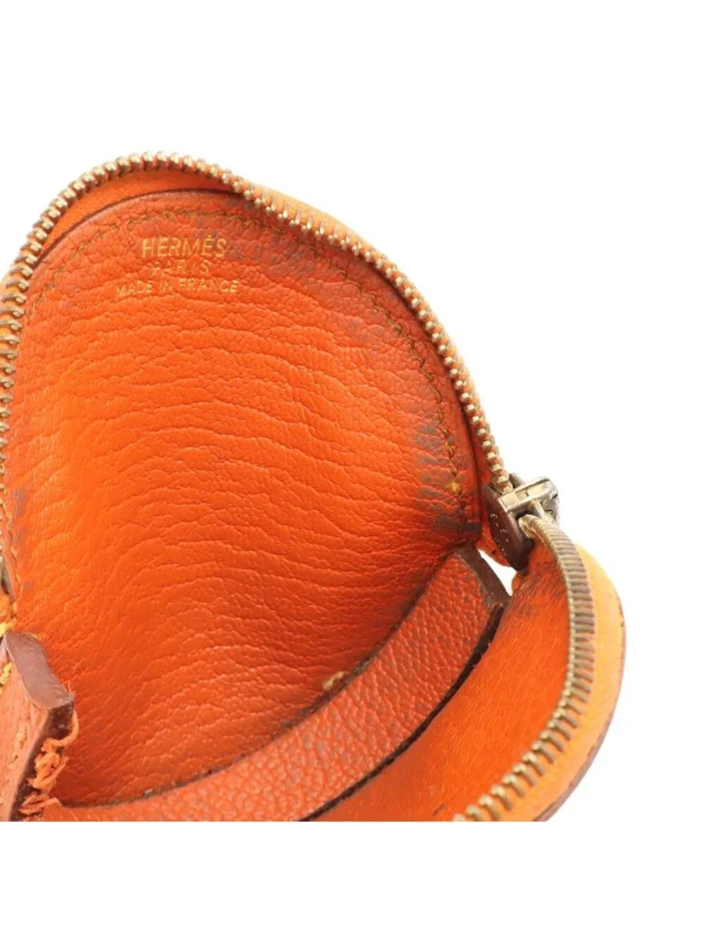 Hermes Coin Purse Fruit Orange Motif Leather Green